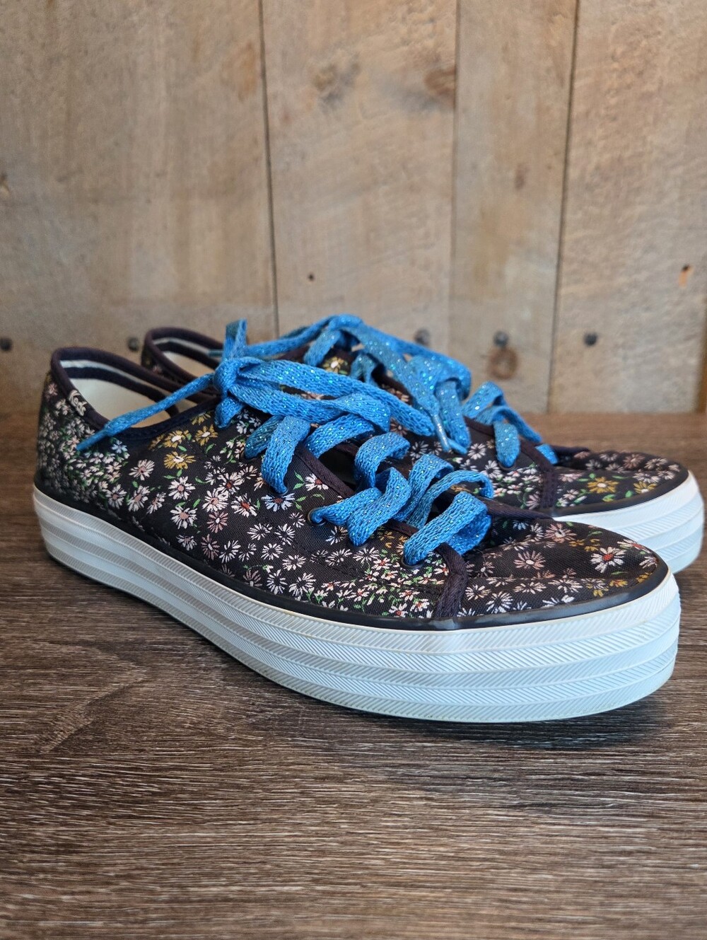 Keds Women's Canvas Sneakers Lace up Navy Blue Floral  Flower Print Size 10